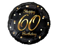 Folioilmapallo - Happy Birthday 60v. musta, kultainen painatus